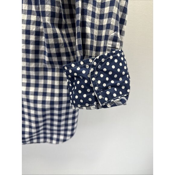 Talbots Women's Top Blouse Size Large Blue White Check Long Sleeve Cotton Button - Picture 6 of 10